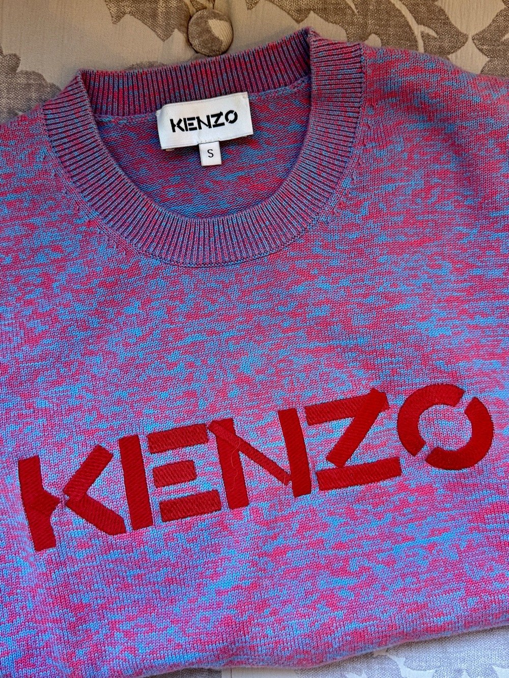 Kenzo Pink and Blue Marled Crewneck with Red Logo